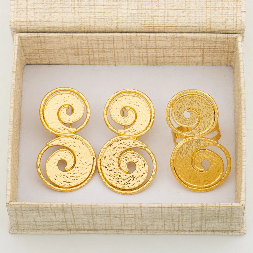 Gold-Tone Figure-8 Earrings & Ring Set for Women, African Brazilian Holiday Jewelry Gift, Chic Minimal Accessories