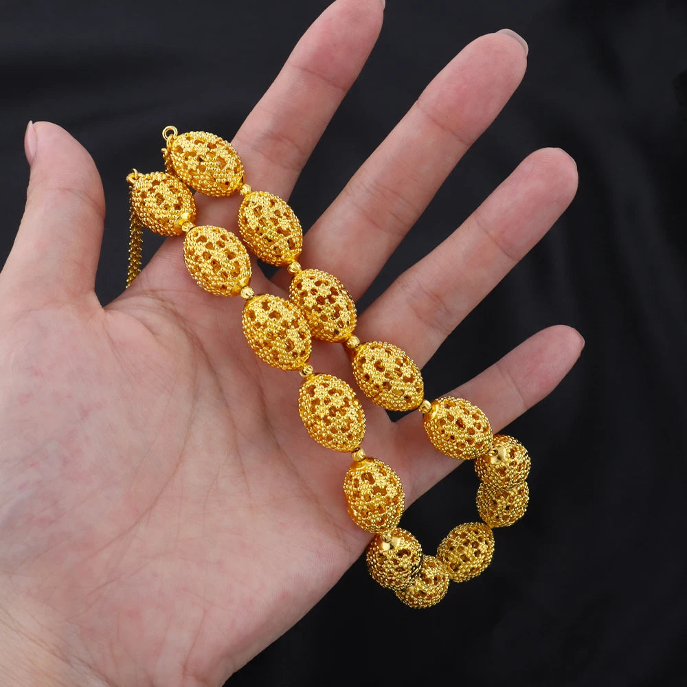 High Quality Luxury plated necklace set Women's Fashion Rugby Beads Chain party earrings ring cuban chain necklace Jewelry Girls