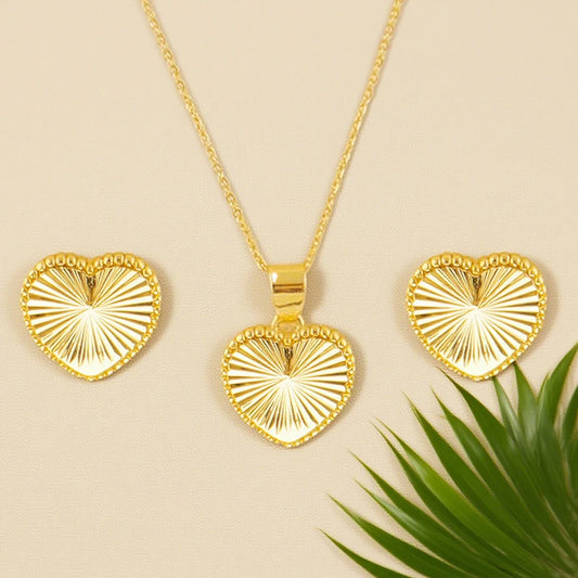 2026 Fashion Heart Earrings Pendant Chain For Women Italy France America Bride Gold Color Jewelry Set Wedding Lovers Dating Gift