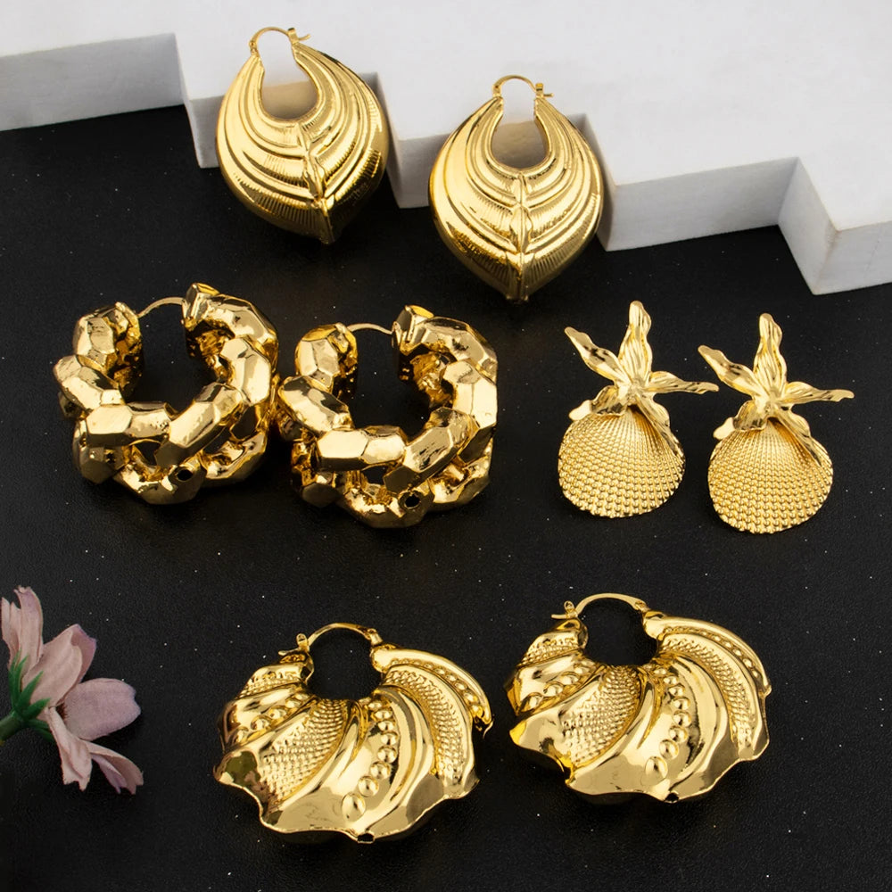 gold colored Woman stainless steel earrings for Women New Design Trendy Retro Geometric Hoop Earrings Fashion Jewelry Gift