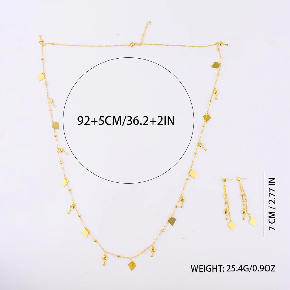 Fashion Classic Gold Plated Long Necklace Chain Earrings Set for Women Girl Dubai Shine Jewelry Gift for Party Wedding Bride