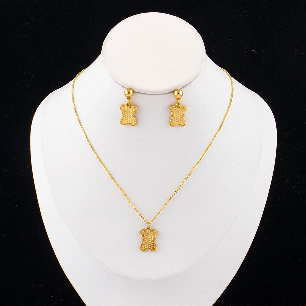 Girls Jewelry Sets Necklace and Earring Sets Cute Teddy Bear Pendants Christmas Gifts for Girls Wholesale