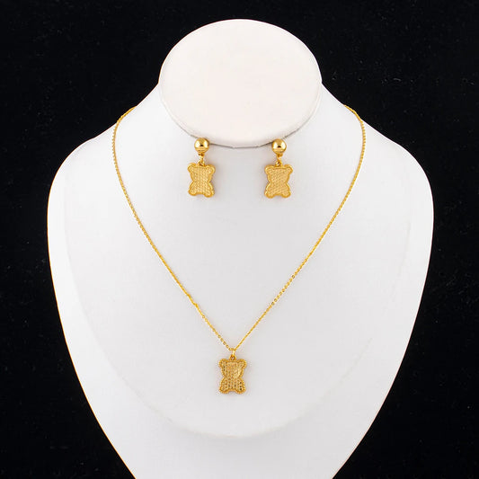 Girls Jewelry Sets Necklace and Earring Sets Cute Teddy Bear Pendants Christmas Gifts for Girls Wholesale