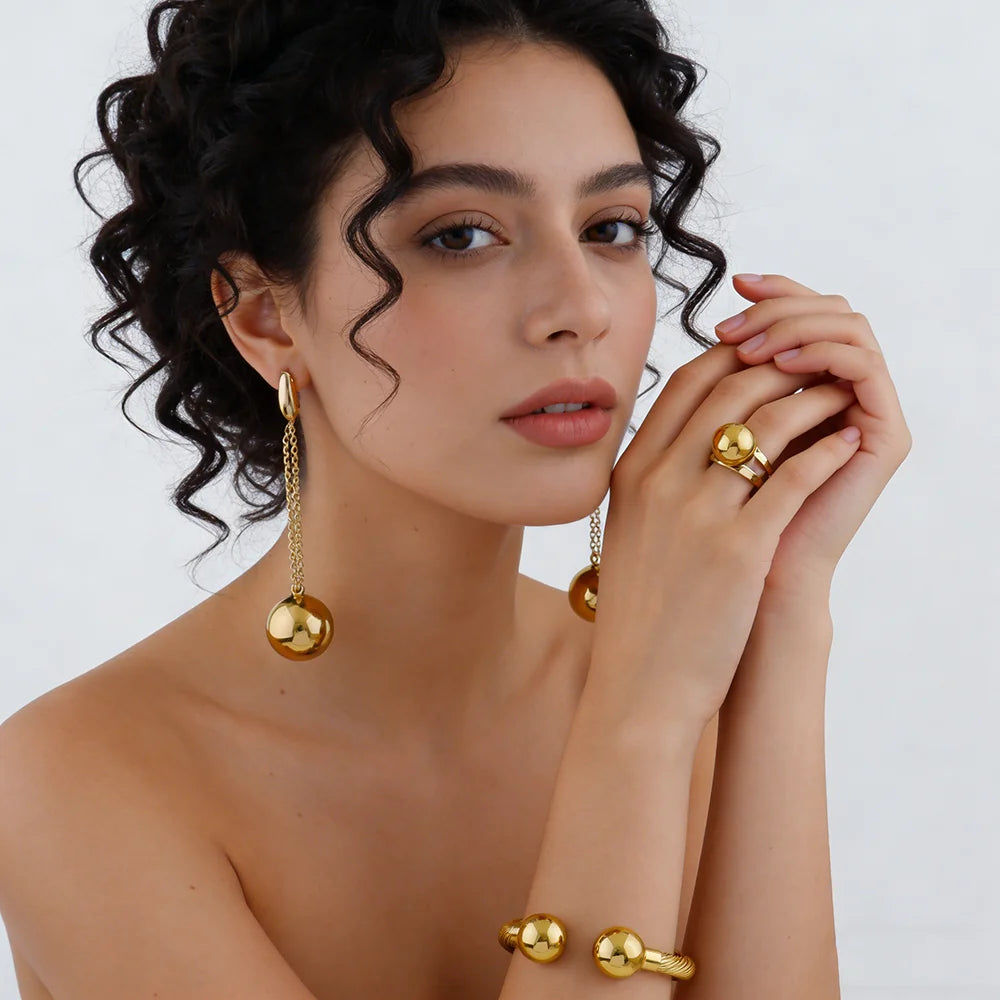 fashion gold plated jewelry accessories female simple stainless steel bead earrings bracelet rings jewelry Elegant Gifts