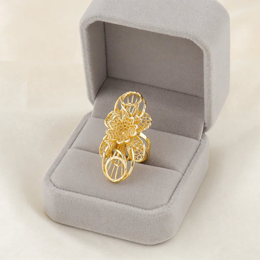 Women Gold Color Metal Stainless Steel Rings Waterproof 18K Gold plating Adjustable Opening Ring Set Daily Jewelry Gifts