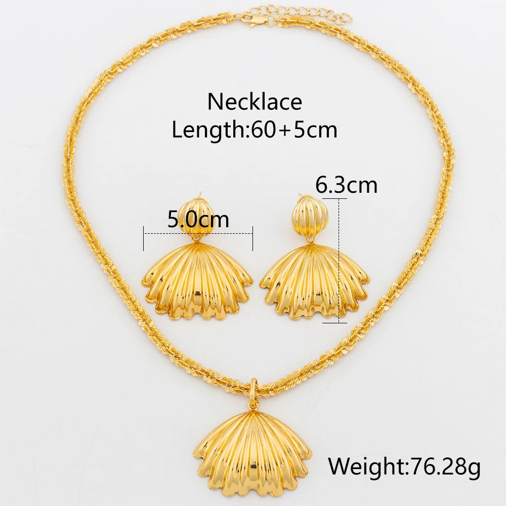 YM Shell Jewelry Sets for Women Dubai Gold Color Pendant with 60cm Chain Classic Necklace Drop Earrings Wedding Gift 2024 Trendy - YUEMING JEWELRY