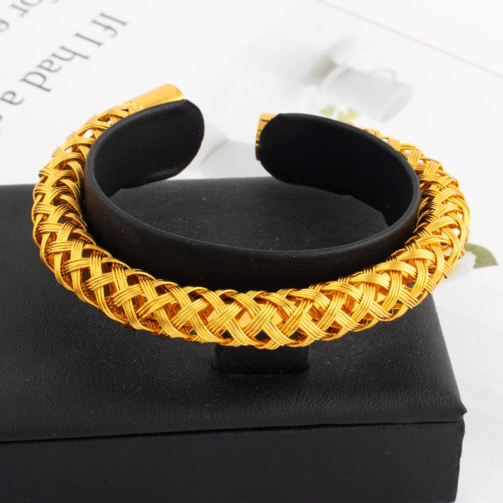 Nigeria Women Luxury  Adjustable Bracelet Dubai Fashion Flower Bangle Weaving Bangle Jewelry Gift For Party Mother's Day Wedding
