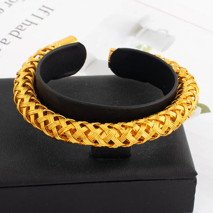 Nigeria Women Luxury  Adjustable Bracelet Dubai Fashion Flower Bangle Weaving Bangle Jewelry Gift For Party Mother's Day Wedding