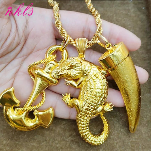 Plated African Dubai Men Head Pendant Necklace 60cm Chain Hip Hop Jewelry Gift