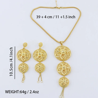 Indian Stainless Steel Jewelry Sets for Women Dubai Gold Plated Necklace Earrings For Set  Wedding Party Gift Bridal Accessory