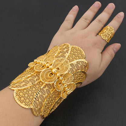 plated arab luxury bracelet women fashion adjustable bangle ring jewelry set for Wedding New Concise Party Gifts