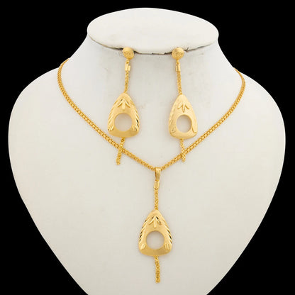 Dubai Earrings and Necklace Jewelry Set for African 18k Gold Color Drop Earrings with Pendant Necklace Jewelry Accessories Gifts