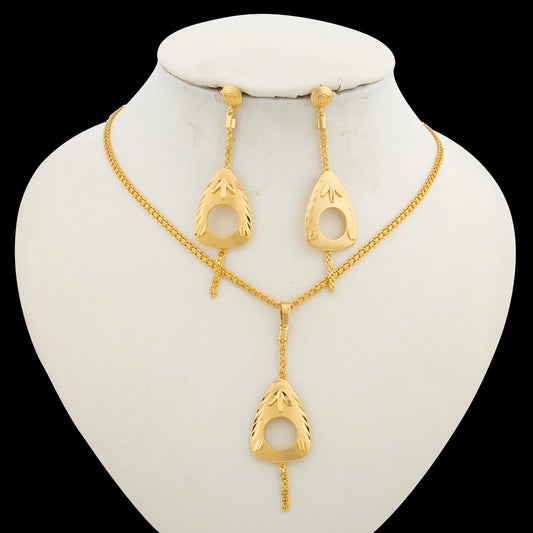 Dubai Earrings and Necklace Jewelry Set for African 18k Gold Color Drop Earrings with Pendant Necklace Jewelry Accessories Gifts