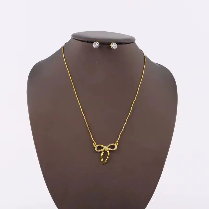 France Bow-Shape Earrings & Necklace Set for Women, Exquisite Valentine’s Day Party Gift, Elegant Jewelry Women Set