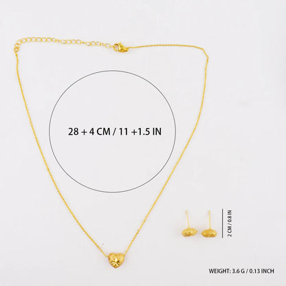 Exquisite Gold Color Jewelry Set for Party Heart Stud Earrings and Pendant Chain America Bridal Jewelry Set for Engagement Party