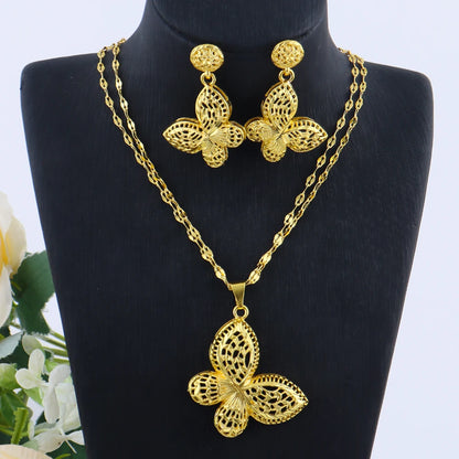 Italy French Gold Plated Rhombus Necklace Earrings Set for Women Bride Smooth Gold Color Charm Jewelry Gift for Party Wedding
