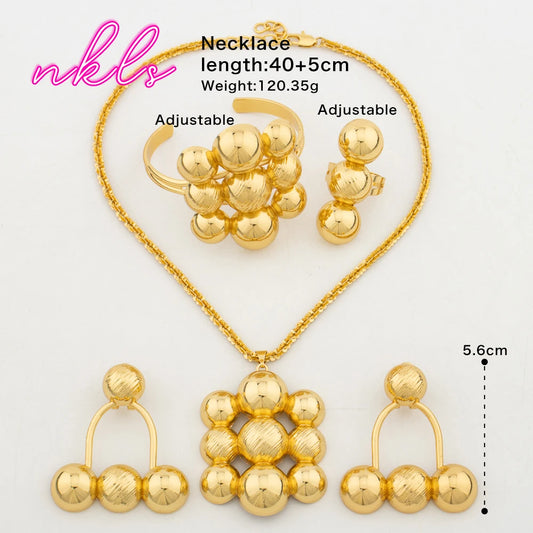 Dubai Beads Pendant Large Jewelry Set for Women—Necklace, Earrings & Bangle, Simple Banquet Party Gift, Jewelry Women