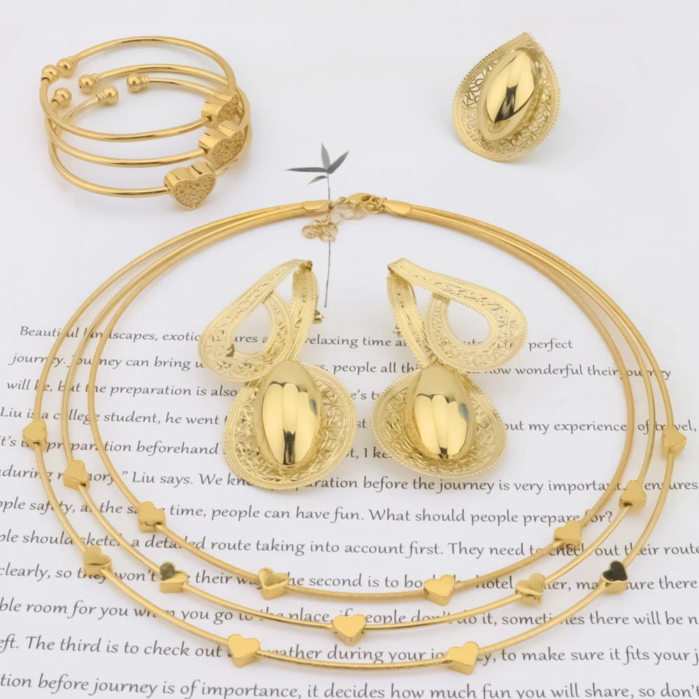 18K Gold African Octave-Note Jewelry Set: Vintage Earrings, Bangle, Necklace & Ring Gift for Women, Party Wedding Jewelry Sets