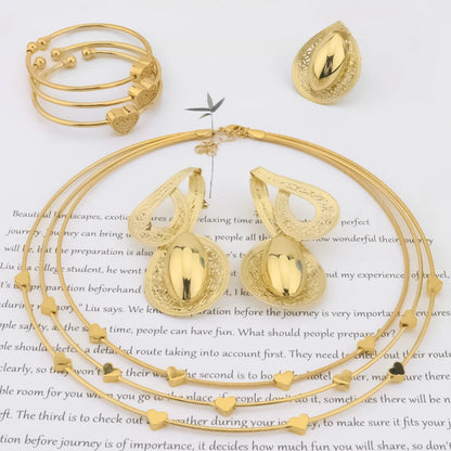 18K Gold African Octave-Note Jewelry Set: Vintage Earrings, Bangle, Necklace & Ring Gift for Women, Party Wedding Jewelry Sets