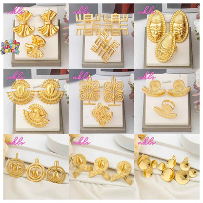 Fashion Gold Color Jewelry Set for Women Nigeria Dubai  Irregular Design Tassel Earrings Multicolour Zircon Ring for Party