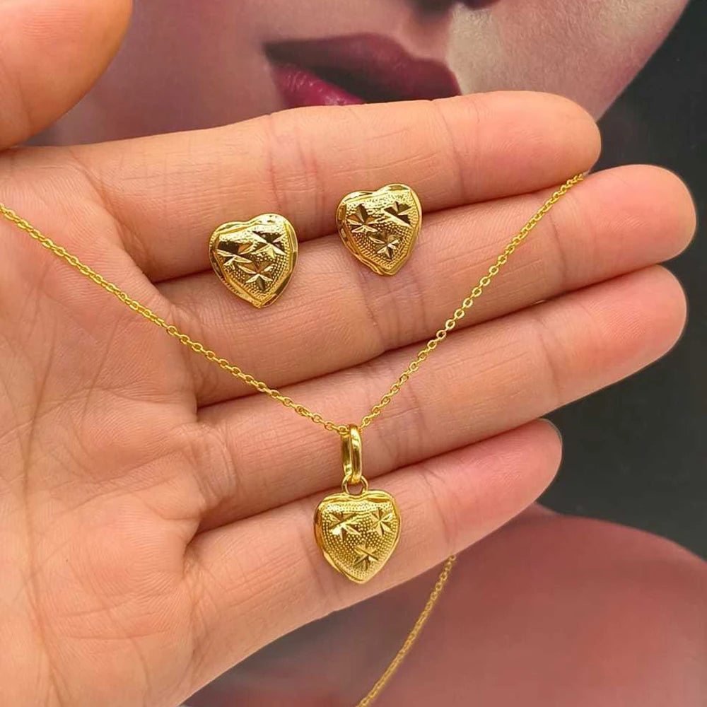 Exquisite Gold Color Jewelry Set for Party Stud Earrings and Pendant Necklace African Bridal Jewelry Set for Engagement Party