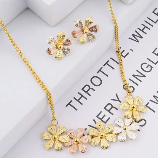 2025 France Colorful Flower Earrings & Necklace Set for Women, Bridal Wedding Valentine Gift, Elegant Jewelry Women Set