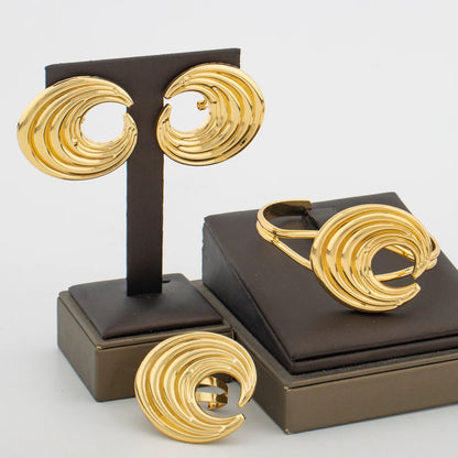 Earrings and Bangle Ring Jewelry Set for Party African 18k Gold Color Earrings Finger Ring Weddings Bridal Jewelry Accessories