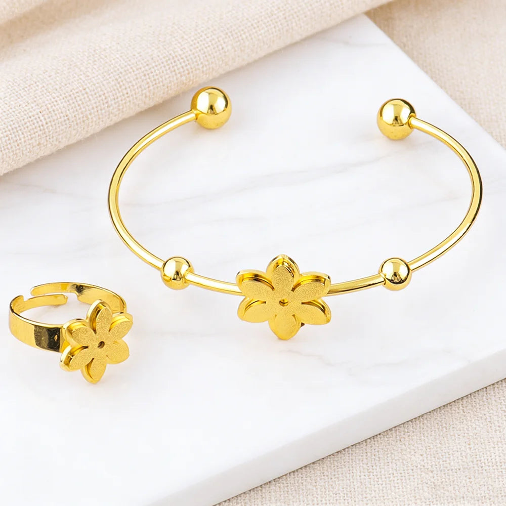 18k Gold Color Stainless Steel Bracelets Rings Adjustable Jewelry on Hand Couple Fashion Bangles Jewellery Accessories Gift