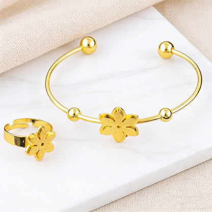 18k Gold Color Stainless Steel Bracelets Rings Adjustable Jewelry on Hand Couple Fashion Bangles Jewellery Accessories Gift