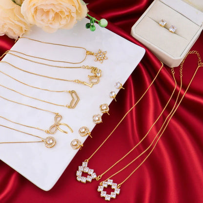 Crystal Zircon Earrings Necklace Set for Women Personalized Fashion Daily Accessories Party Jewelry Birthday Anniversary Gifts