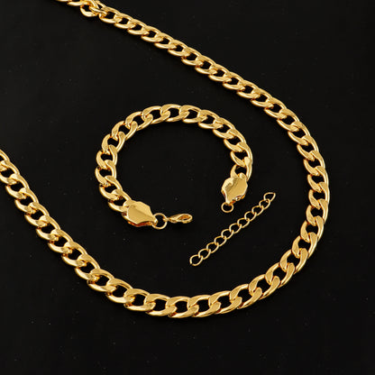Classic Cuban Chain Set Necklace and Bracelet 2Pieces Set for Men and Women Suitable for Any Occasion