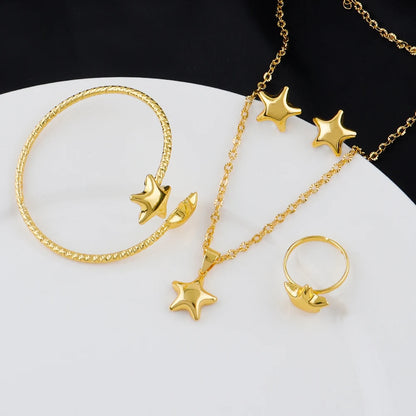 Europe AmericaTiny Jewelry Sets For Women Wedding Party Stainless Steel Pendant Necklaces Earrings Bangle Ring Jewelry Gifts