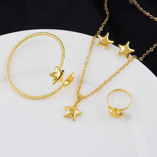 Europe AmericaTiny Jewelry Sets For Women Wedding Party Stainless Steel Pendant Necklaces Earrings Bangle Ring Jewelry Gifts