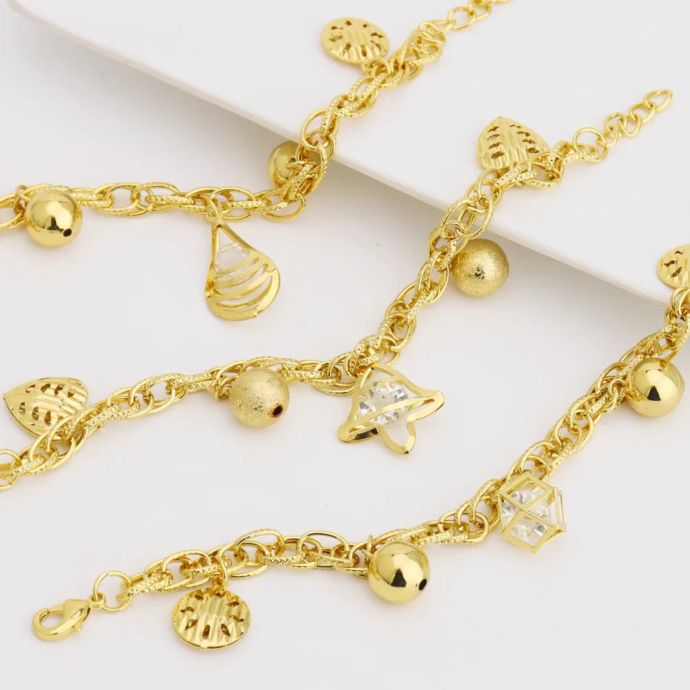 Dubai Hollow Flower-Leaf Pendant Chain Bracelet, Stainless Steel Africa Wedding Gift, Trendy Accessories for Jewelry