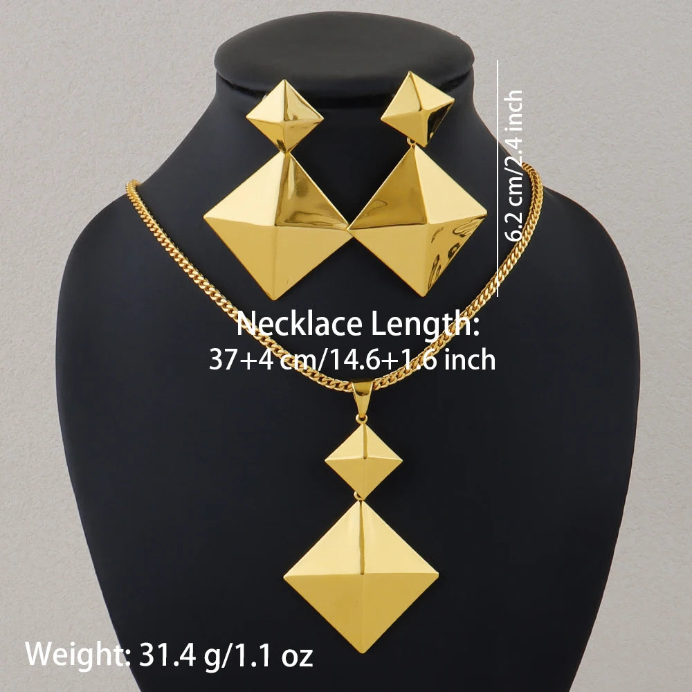 316L stainless steel gold color jewelry set women Fashion Personality Simple Rhombus necklaces earrings wedding party gift