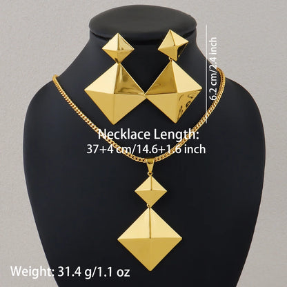 316L stainless steel gold color jewelry set women Fashion Personality Simple Rhombus necklaces earrings wedding party gift