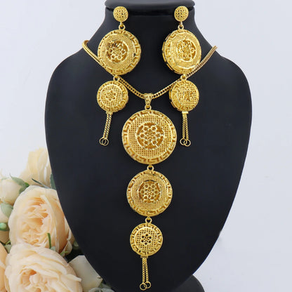 Indian Plated Floral Jewelry Set for Women, Stainless Steel Necklace & Earring Set for Wedding Party Gift