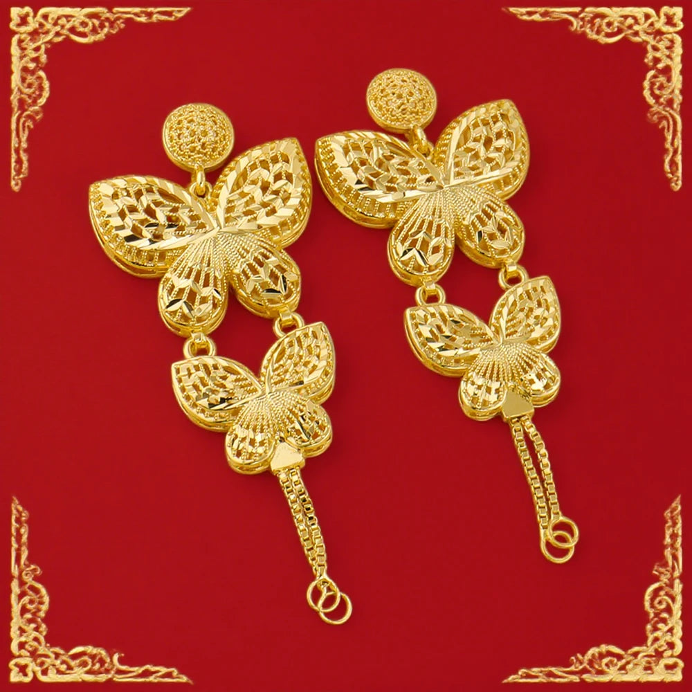 Bridal Indian Dubai Necklace Earrings Sets Luxury 24K Gold Plated Long Pendant For Women Dubai Wedding Jewelry Set Party Gifts