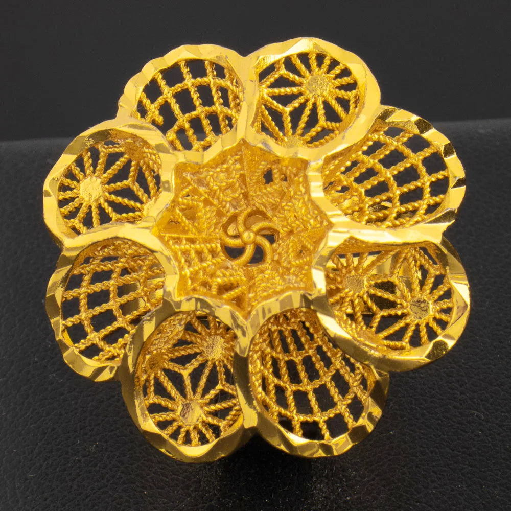 Ethiopia Dubai Flower Gold Color Arab Rings Resizable For Women 18K Gold Plated Wedding Jewelry African Party Gift