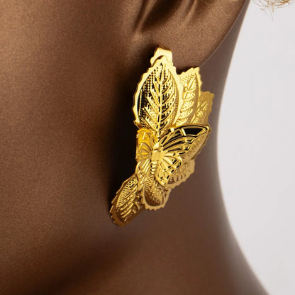 African Retro Ladies Earrings Punk Exaggerated Gold Earrings Leaves Flowers Jewelry Party Christmas Date Gift