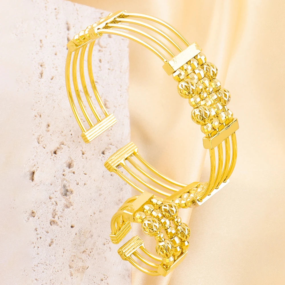 Multi Layer Gold Color Beads Bracelets Ring 18K Gold Plated Bangles Dubai Women Luxury Wedding Party Jewelry Gift