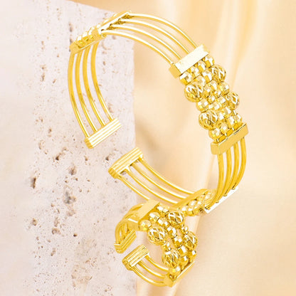 Multi Layer Gold Color Beads Bracelets Ring 18K Gold Plated Bangles Dubai Women Luxury Wedding Party Jewelry Gift