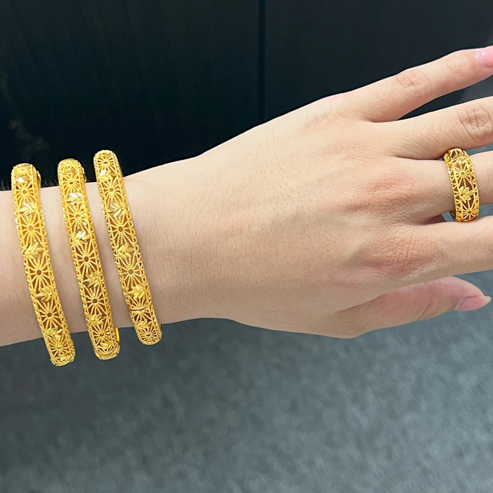 Women Charm Bracelet Dubai 24K Gold Color Bangle Ethiopian Hawaiian Jewelry For Summer Women Party Gift
