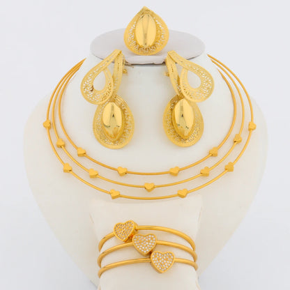 2025 African Love Necklace & jewellery woman Set—Heart Bracelet Ring Earrings for Wedding Party jewelry women set