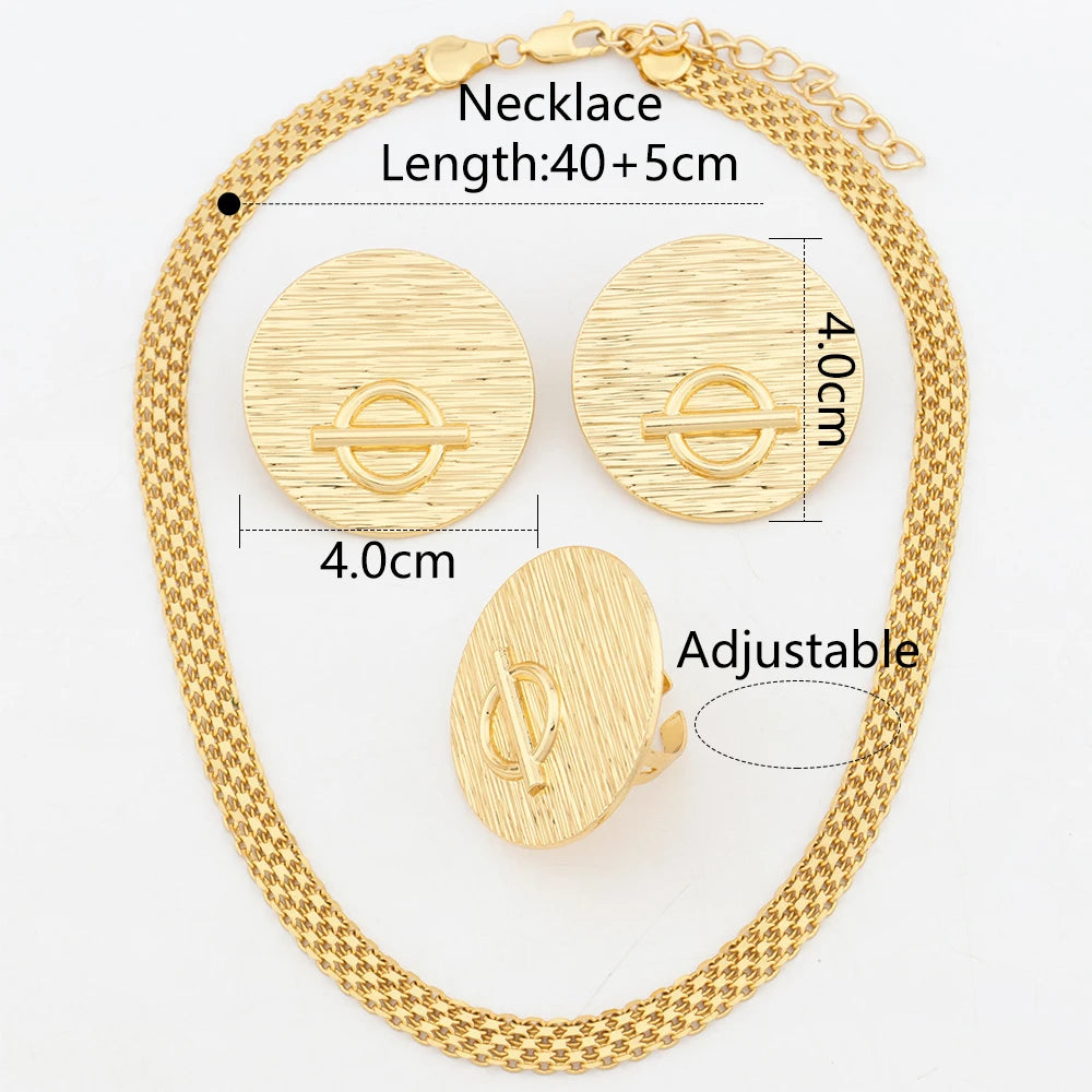 3PCS Jewelry Sets For Women 18K Gold Plated Luxury Jewelry Dubai Gold Color Necklace Round Earring Ring Trendy Jewelry Accessory - YUEMING JEWELRY