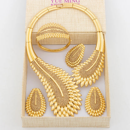 Italian Plated Jewelry Set for Women - Large Color Lady Necklace Earrings Bracelet Ring - High Quality Wedding Jewelry