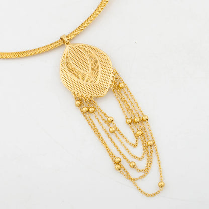 Trend Wedding Jewelry Set Gold Color Bohemia Tassel Large Earrings Pendant Women Fashion Italy Necklace Dubai African Bride Gift