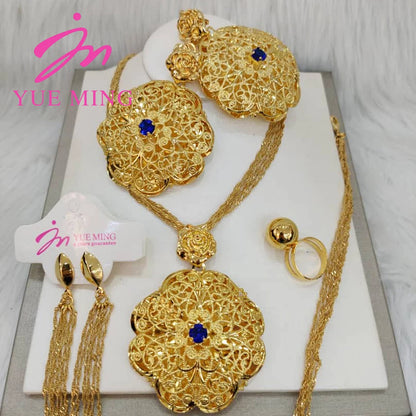 YM Jewelry Set for Women Nigerian Woman Accessories Jewelry Gold Color Popular Earrings Necklace Bracelet Ring Brazilian Gift - YUEMING JEWELRY