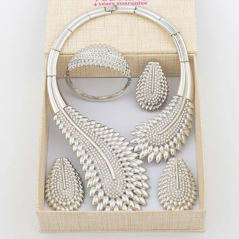 Italian Plated Jewelry Set for Women - Large Color Lady Necklace Earrings Bracelet Ring - High Quality Wedding Jewelry