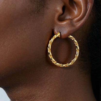 Vintage Round Stainless Steel Hoop Earrings For Women Gold Plated Earring Wedding Party Jewelry Christmas Gifts